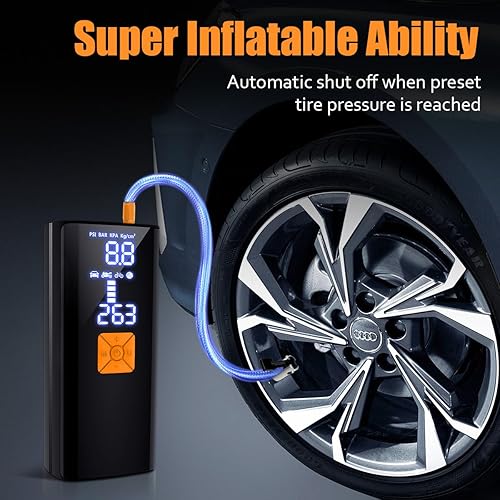 Miniatura 2 de Inflador de neumáticos, compresor de aire portátil, inflador de neumáticos inalámbrico de 150 PSI con medidor de presión LCD digital, bomba de aire