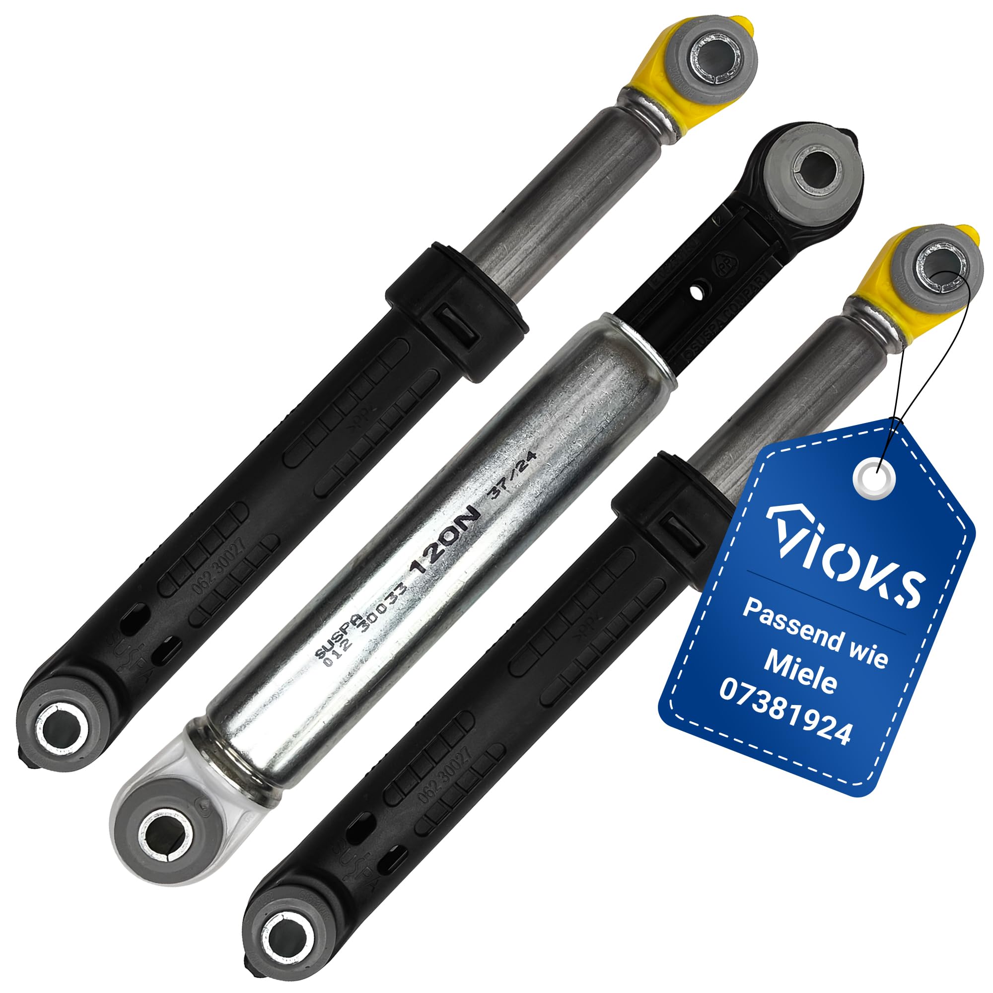 VIOKS 3x Stoßdämpfer Waschmaschine Ersatz für Miеle 7381924 07381920 SUSPA | Vibrationsdämpfer Schwingungsdämpfer Waschmaschinendämpfer Dämpfer, 8mm Bohrung 120N, für Waschmaschine