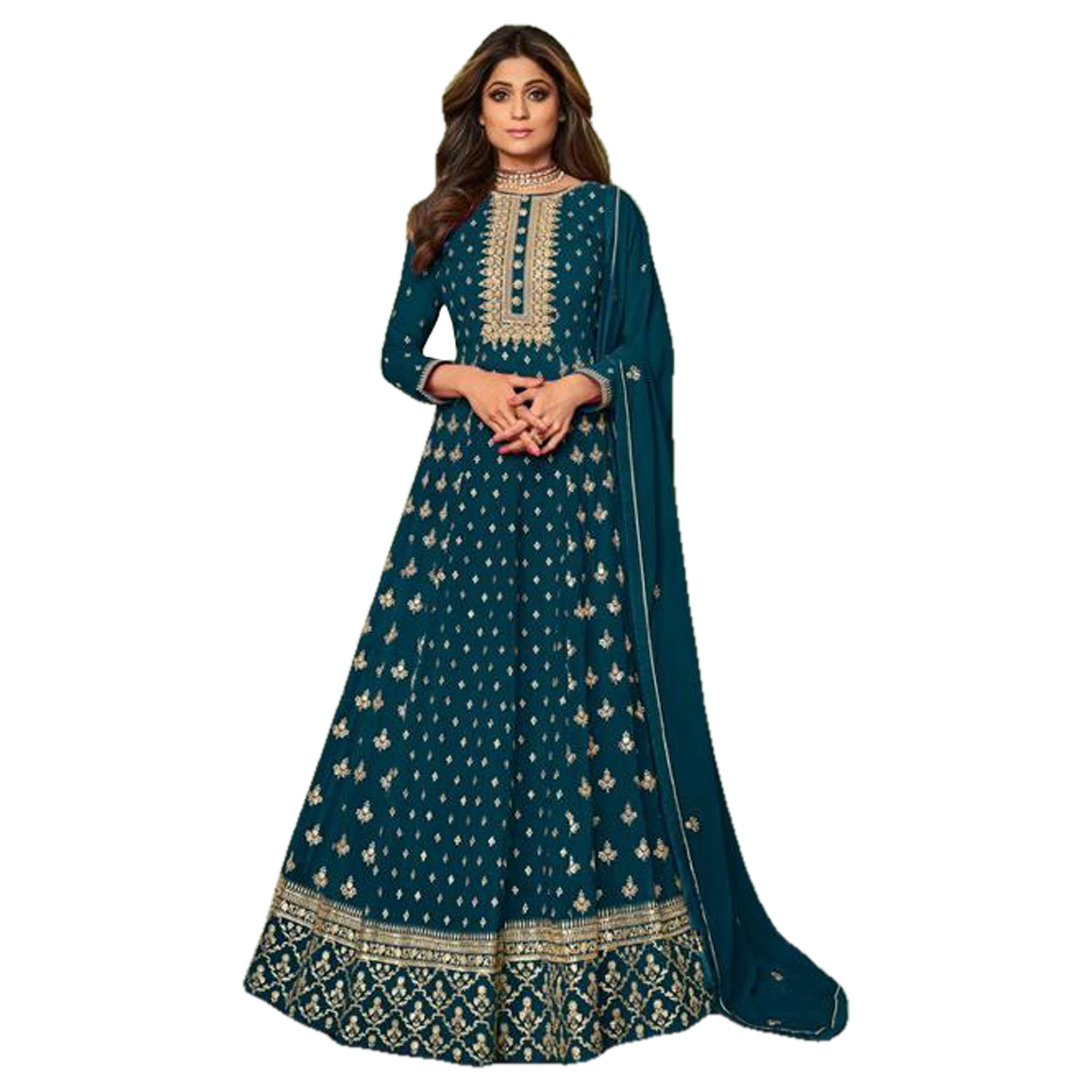 Pronto da indossare indiano pakistano designer etnico fessura Anarkali Lehenga Salwar Kameez Dupatta Abiti
