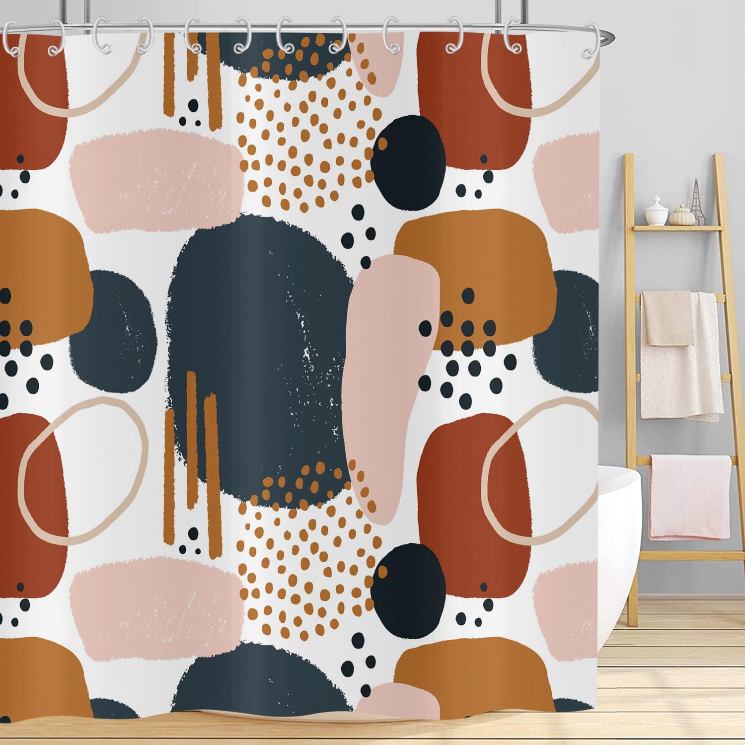 Hnmdmyi Boho Shower Curtain 180x180, Mid Century Abstract Blue Pink Modern Geometric Neutral Minimalist Aesthetic Art Bathroom Shower Curtains Waterproof Polyester Fabric Washable Bath Curtains