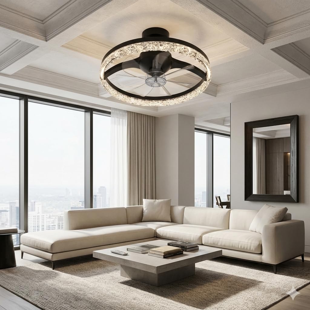 Ventilador de Techo 20" de Perfil Bajo con Luz & Mando | 6 Velocidades, LED Cambio de Color Continuo (3000K-6500K) para Dormitorio, Habitación Infantil, Sala de Estar