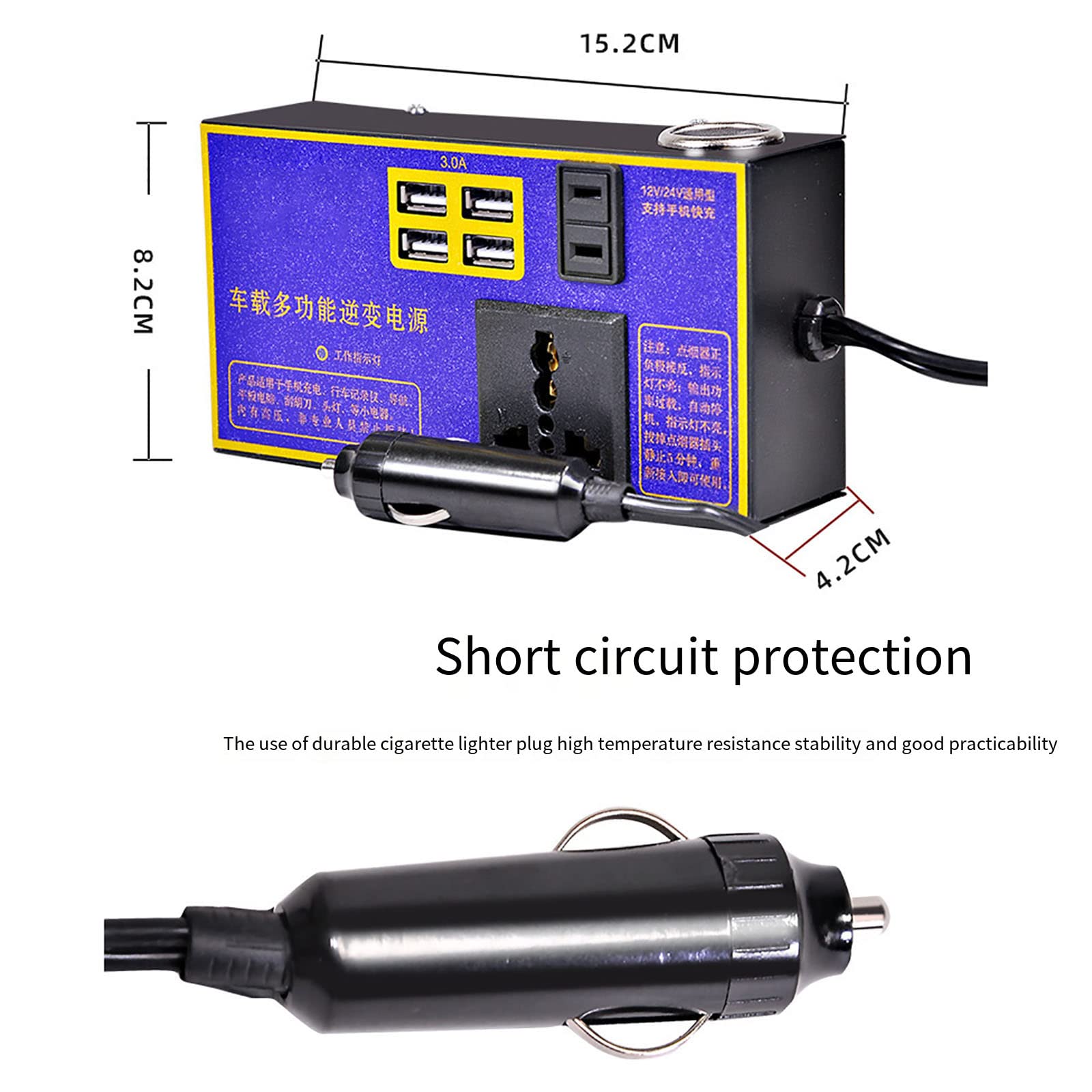 Adapter do falownika samochodowego - Uniwersalna wtyczka samochodowa Adapter podróżny Adapter do konwertera Ładowarka, Napięcie w gnieździe konwertera samochodowego, Przetwornica napięcia falownika,