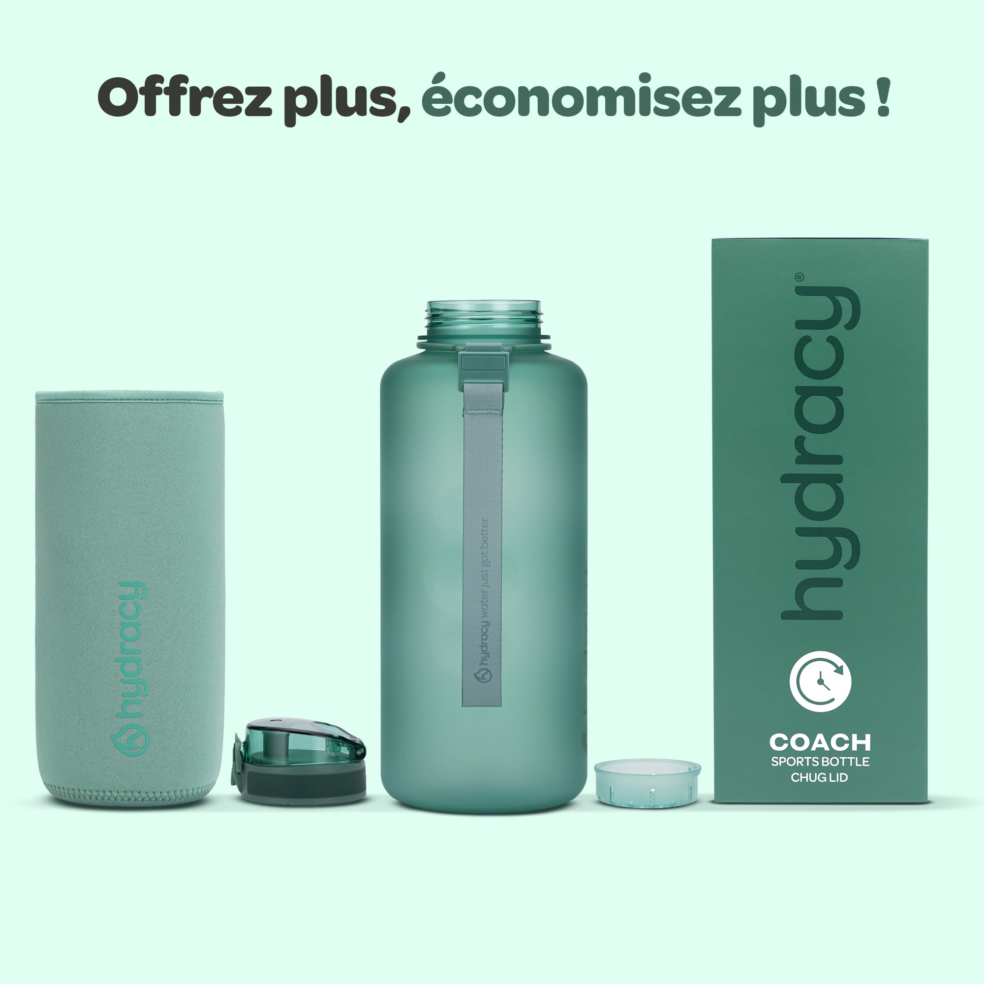 Hydracy Bouteille d'Eau 2L sans BPA avec Marqueur de Temps, Infuseur, Verrouillage Sécurisé, Housse Néoprène, Étanche, Anti-Fuite, Réutilisable, Légère