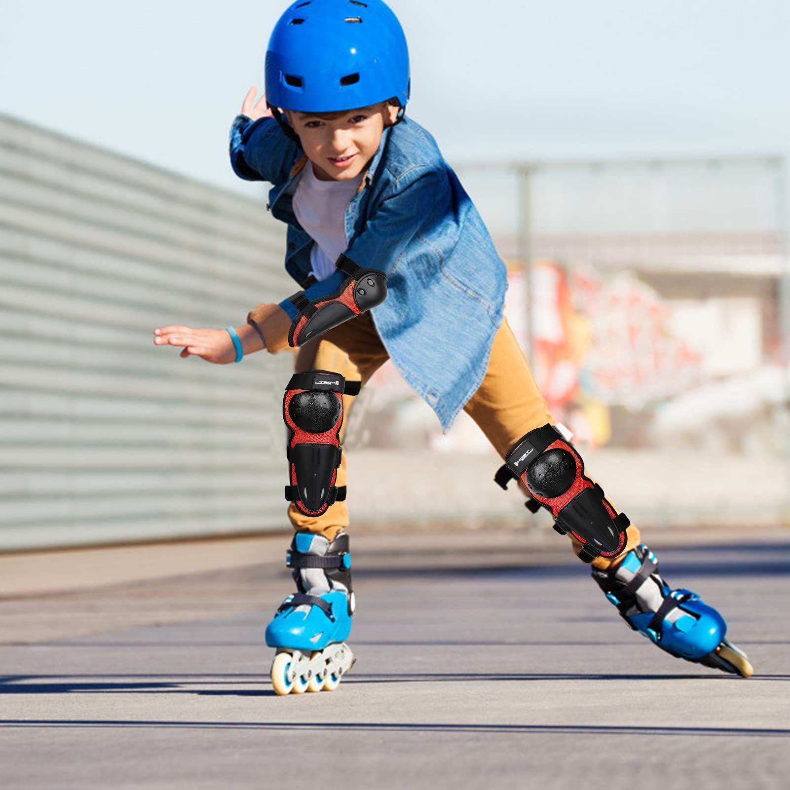 Armatura Moto per Bambini,JUSTDOLIFE 5 Pezzi Set di Armatura da Moto Protezione di Motocross per Bambini Ginocchiere Traspiranti Gomito Pettorina per Tutti I Terreni Ciclismo Sci Pattinaggio
