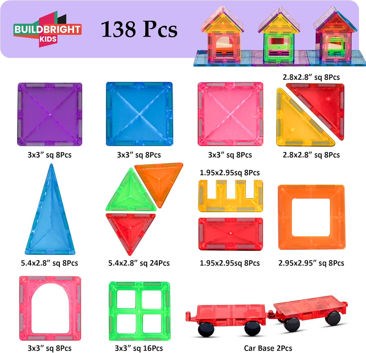 Magnetic Building Tiles 138 pcs with Storage Organizer & Play Mat – Montessori STEM Educational Construction Blocks, Creative Learning Toys for Kids - Image 2