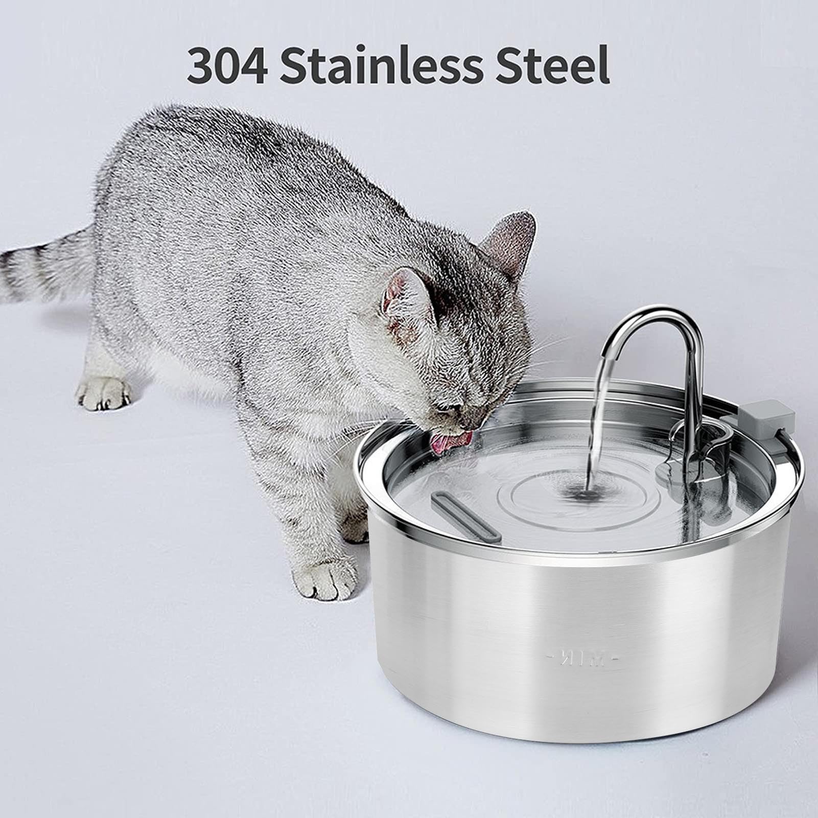Fuente de Agua de Gato, Cuenco de Agua de Acero Inoxidable de 3.2L Fundina Tazón para Mascotas, Circulación Automática, para Perros Pequeños Gatitos Grandes
