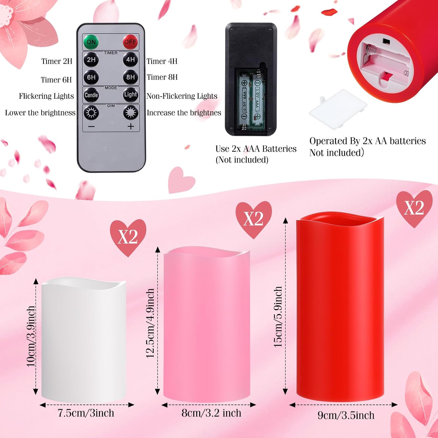 VIHOSE 6 Pcs Flameless LED Candles Melted Edge Real Wax Fake Pillar Candles with Remote and Timer Function 4" 5" 6" Romantic Gifts for Wedding Holidays Proposal Anniversary Decor