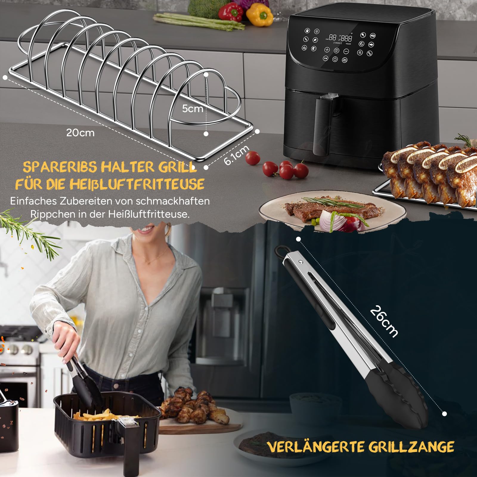 Airfryer zubehör, heißluftfritteuse zubehör mit airfryer backpapier, heissluftfritteuse zubehör passt für COSORI Philips Ninja Cecotec 5,5L 6L 6,2L 6,5L air Fryer, Einsatz für heissluft fritteuse