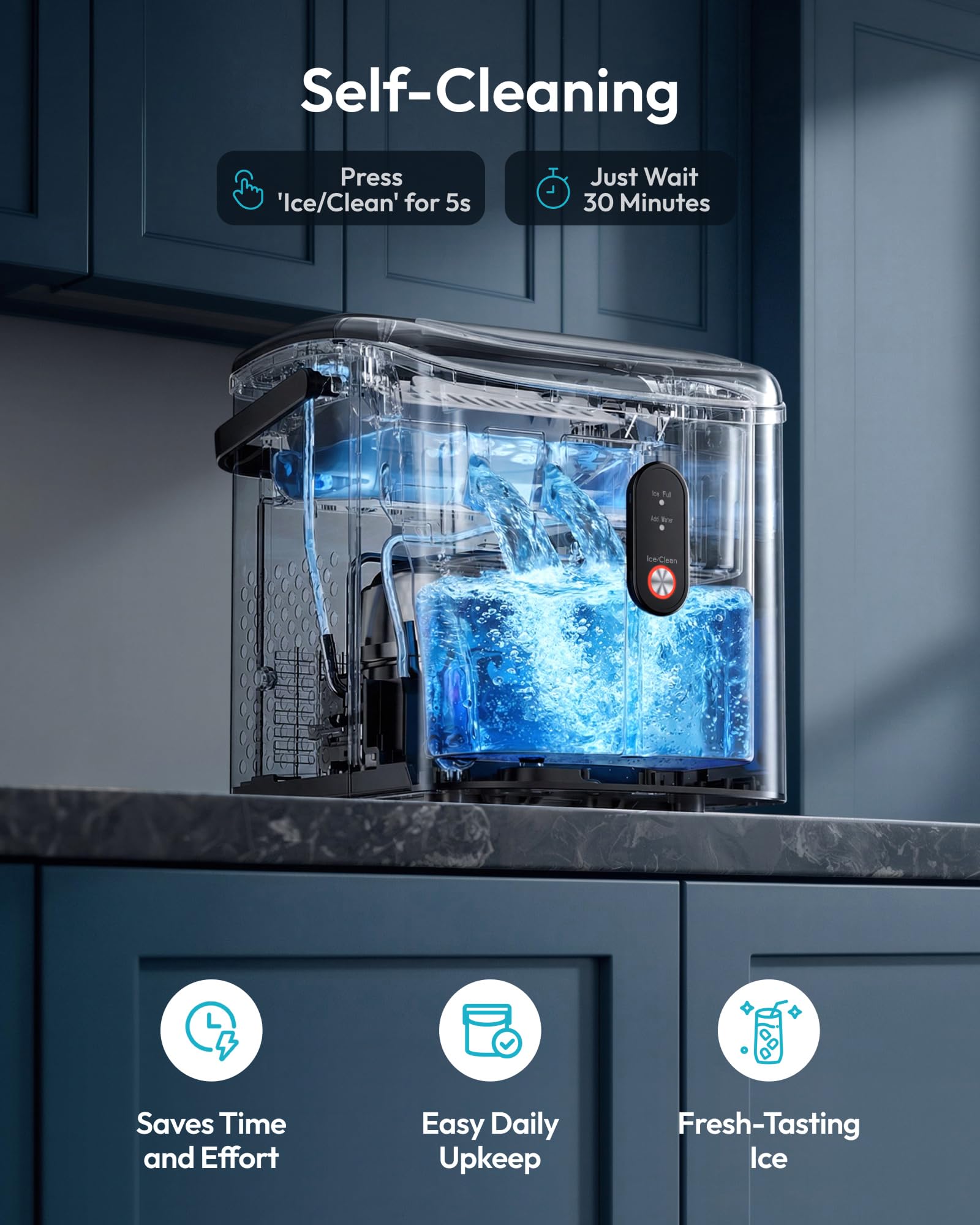 EUHOMY Countertop Ice Maker Machine with Handle, 26.3lbs Daily view 6