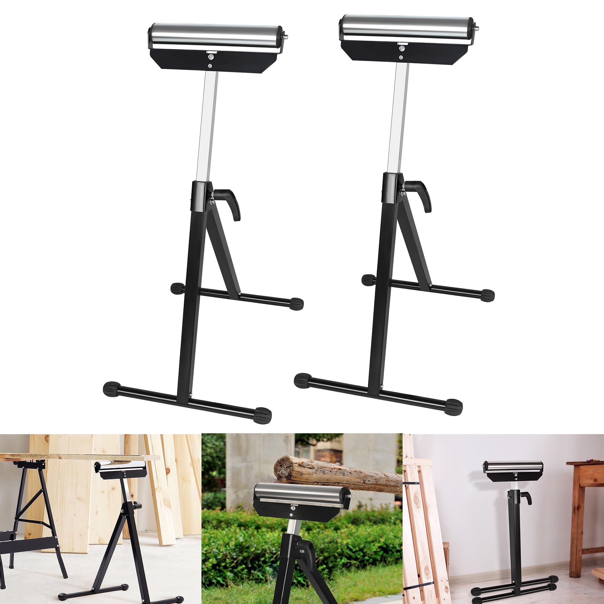 YRHome Lot de 2 tréteaux à roulettes - Hauteur réglable de 68 à 107 cm - Support à roulettes - Tréteau de travail en acier - Avec pieds antidérapants - Charge maximale : 60 kg