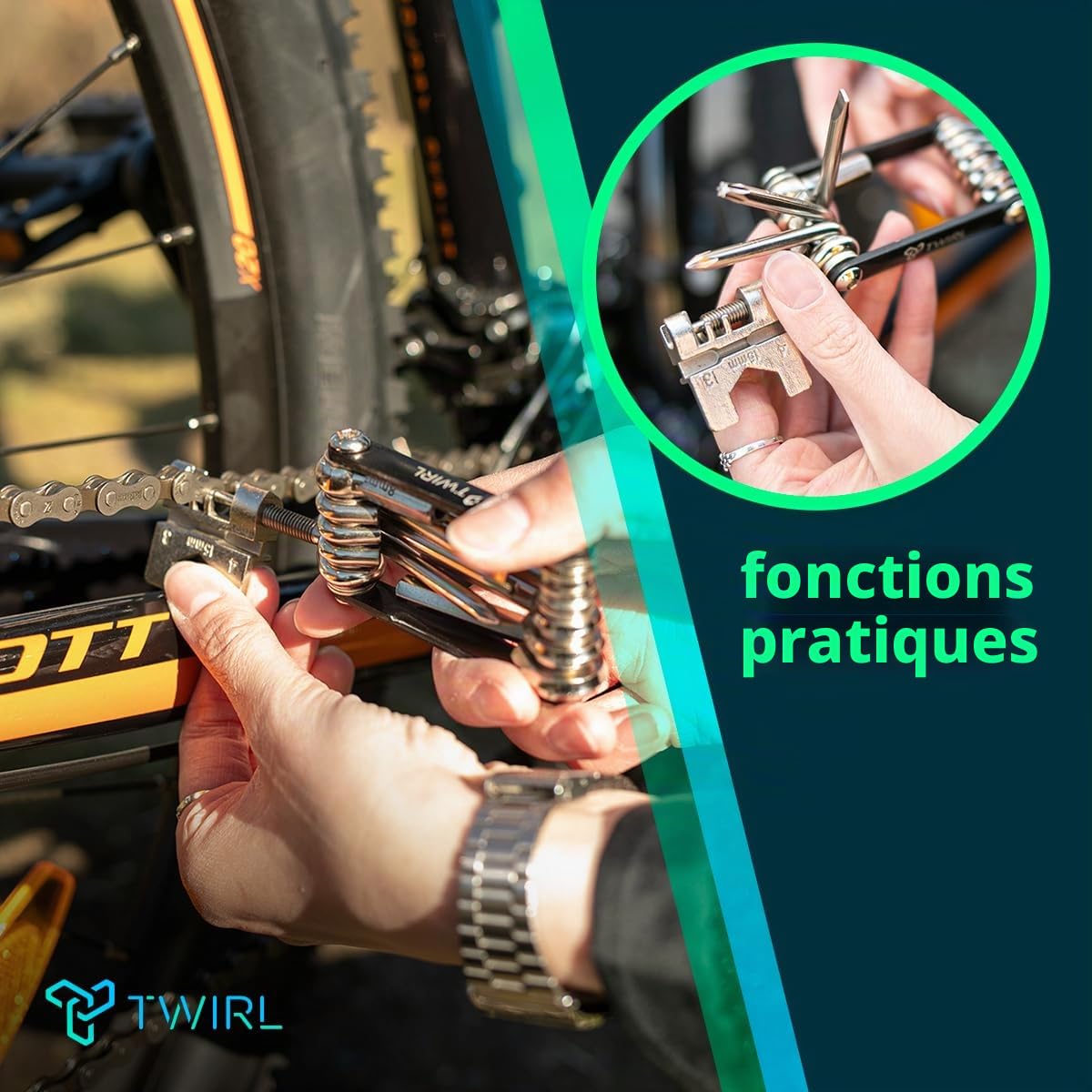 Outil de vélo TWIRL, 13 fonctions, acier, compact, ensemble d'outils de vélo
