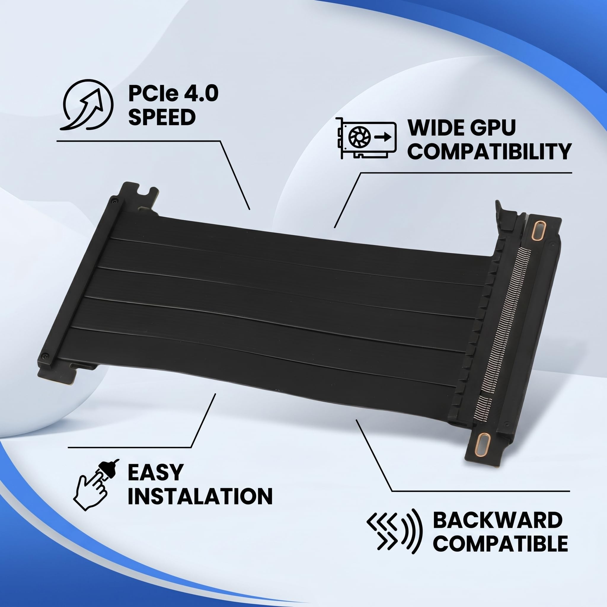 PCIE 4.0 X16 Cavo di Prolunga Flessibile Ad Alta velocità, Cavo di Prolunga VGA PCIE 4.0 Inverso a Doppia Faccia da 180 Gradi per Scheda Grafica GPU, Trasmissione 128 Gbps (Nero)
