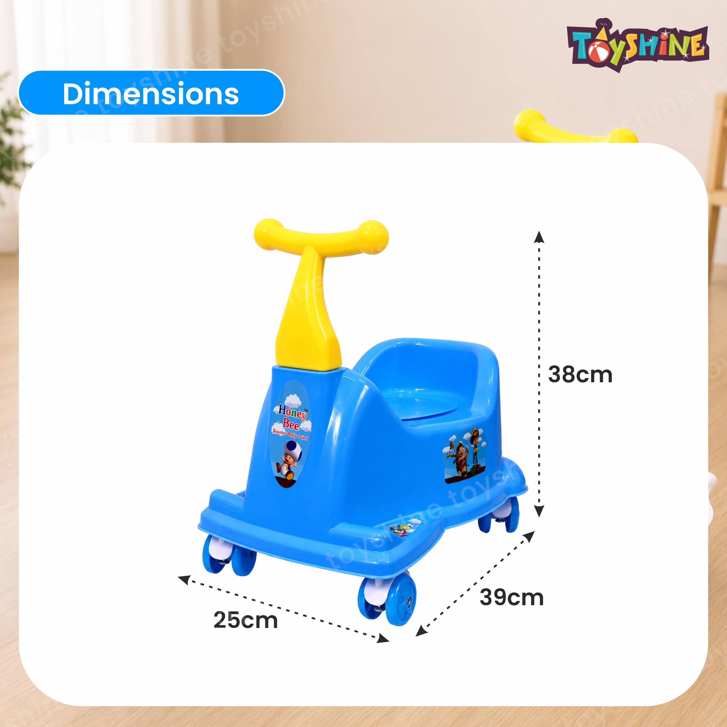 Toyshine 2 in 1 Rider Cum Potty Chair, Pot Seat Potty Training for kids - Blue Green- RIding Scooter - Blue 4