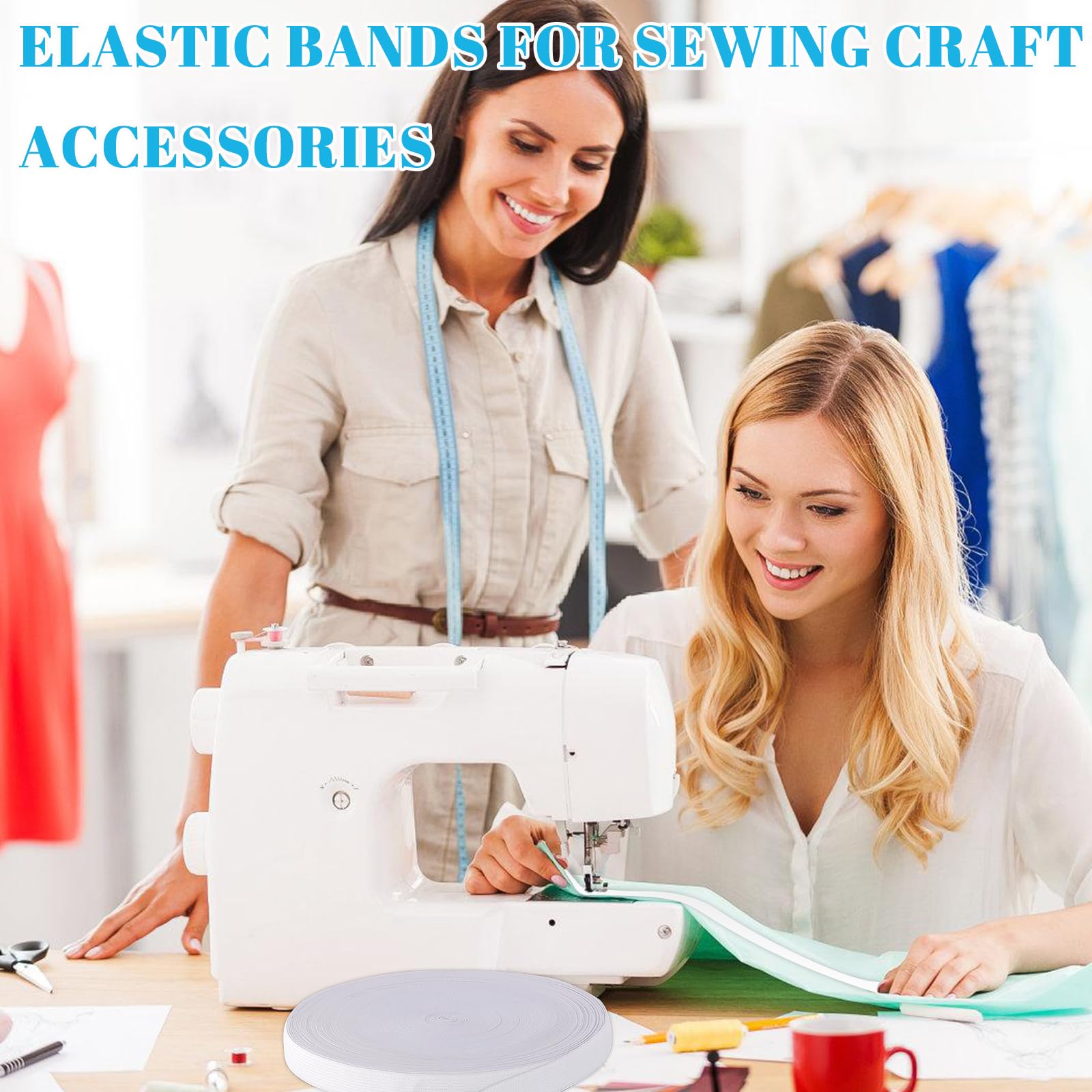 Large Bande Élastique, 40m*20mm Ruban Élastique à Coudre, Blanc Ruban à Coudre Extensible à Tricoter Rouleaux De Bande Élastique Avec Enfileur Pour Personnalisés Articles De Bricolage Artisanal