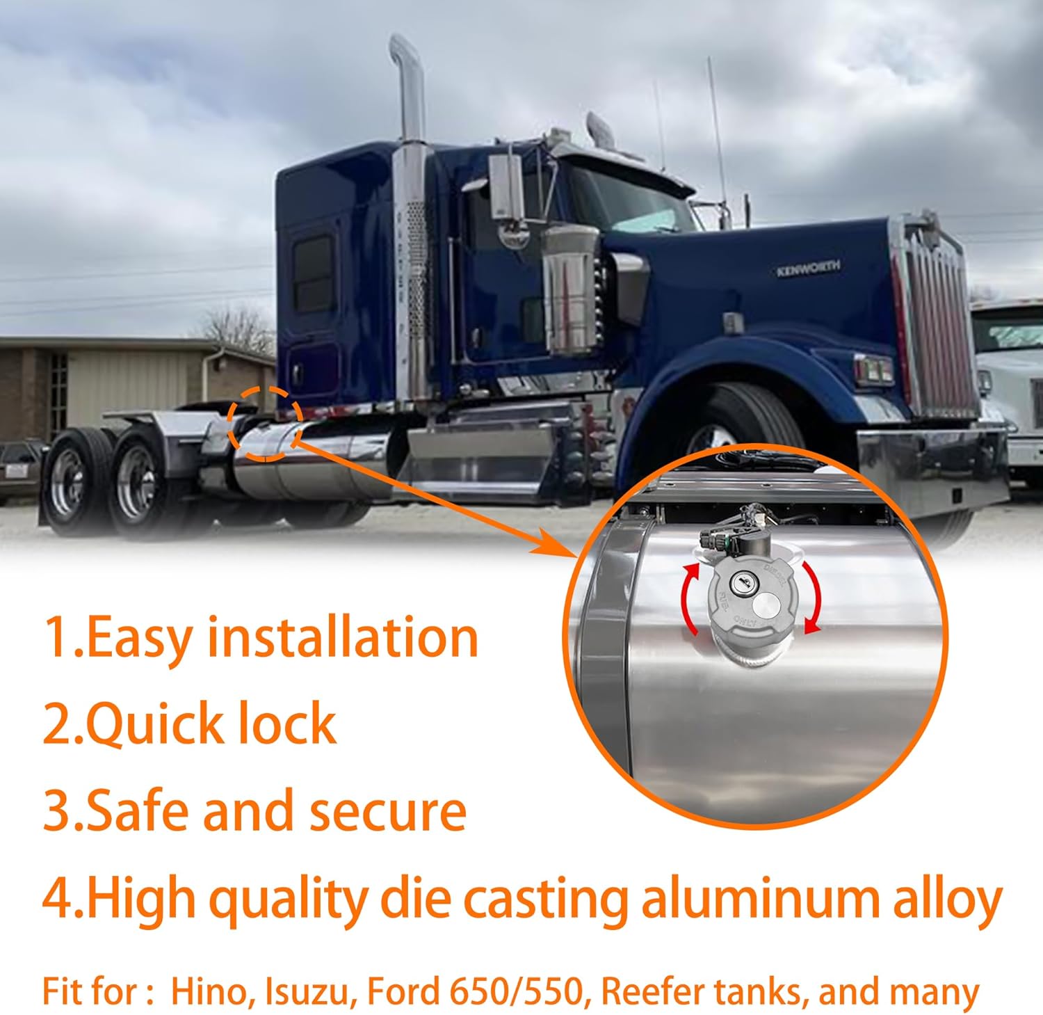 Fokes (1PCS) Locking Diesel 2 1/4" (Ø57.6±0.3mm) Fuel cap Compatible with International MD Semi Trucks, Reefer Trailer, Ford 650/750 Replacement FTA-C02 FTA-N-04 FTA-N6-16 FTA-N-73 with rubber seal