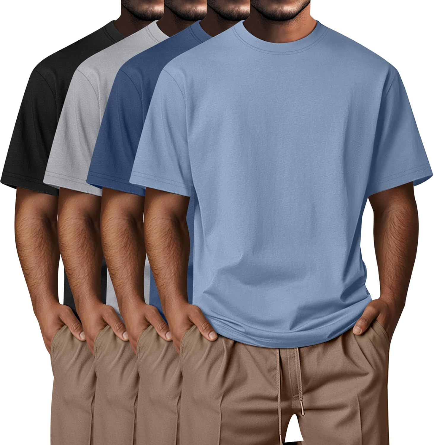 Neer 4 Pack Men's Big and Tall Shirts Summer Cotton Short Sleeve Tee Crew Neck Casual Top Oversize Basic T Shirts
