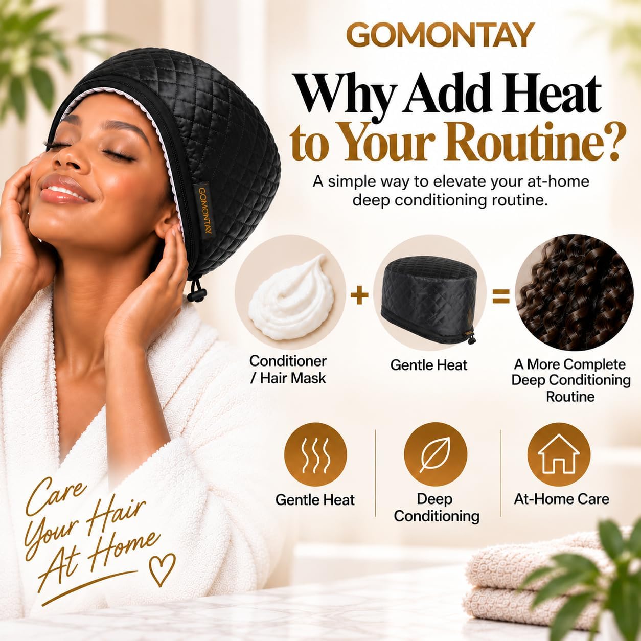 Heated Hair Cap for Deep Conditioning, Thermal Heat Cap with Adjustable Heat & Timer, Hair Steamer Cap for 4C Natural Hair