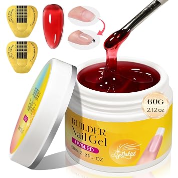 Builder Gel Kit 60g for Nail Extension - Hard Gel with 10 Nail Forms | All-in-oneBuild, Extend, Strengthen, Repair, Shape, Low odor & HEMA Free, Beginner Friendly, Durable, Salon Quality at Home