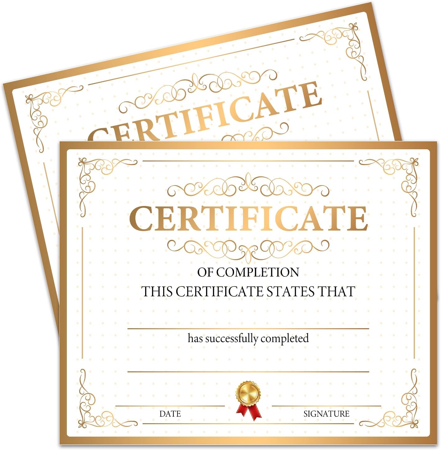 25 Gold Certificate of Completion, Training Completion, Student Course Certificates of Achievement and Recognition, 8x10 Inches