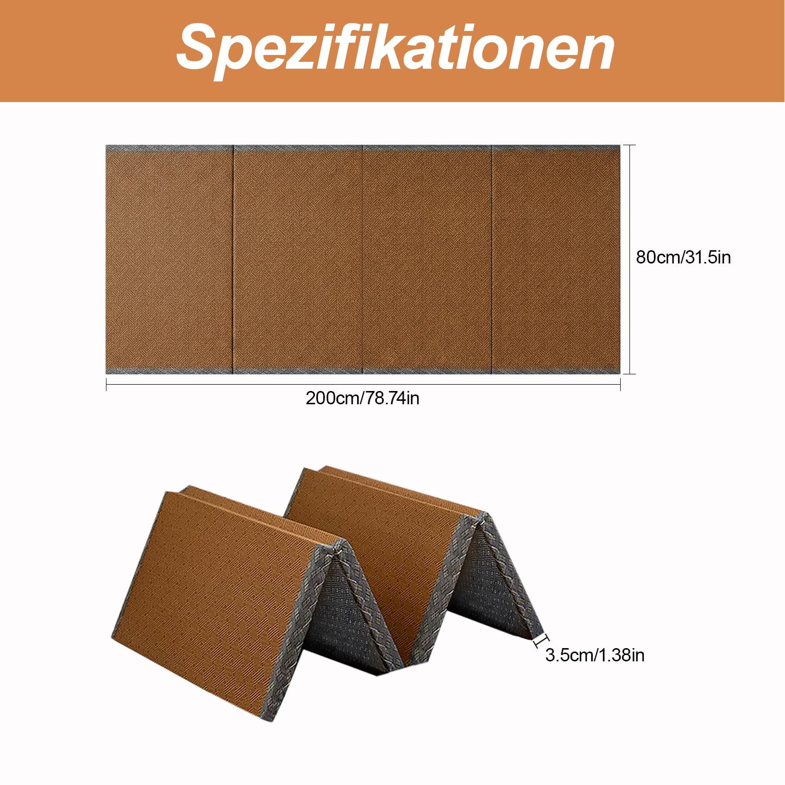 Tappetino Tatami Tradizionale Giapponese Pieghevole in Fibra di Cocco, Futon Giapponese Portatile e Antiscivolo per Dormire, Meditazione, Yoga Zen, 80x200x3.5cm