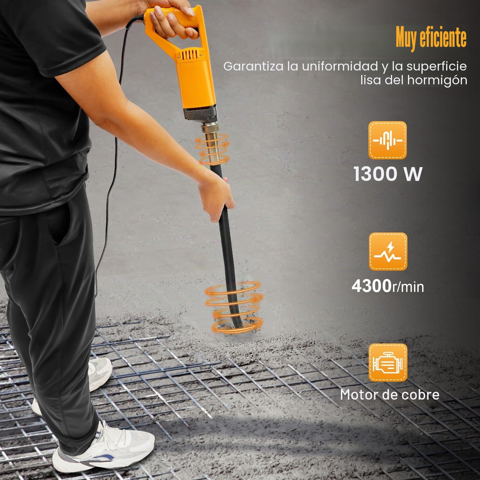 Hormigoneras Electricas Vibrador De Hormigon Eléctrico Hormigonera Batidora Mortero Industrial Para Concreto, Varilla Vibratoria Es De 35 mm, Manguera De 2 M, 1300 W 4300 RPM