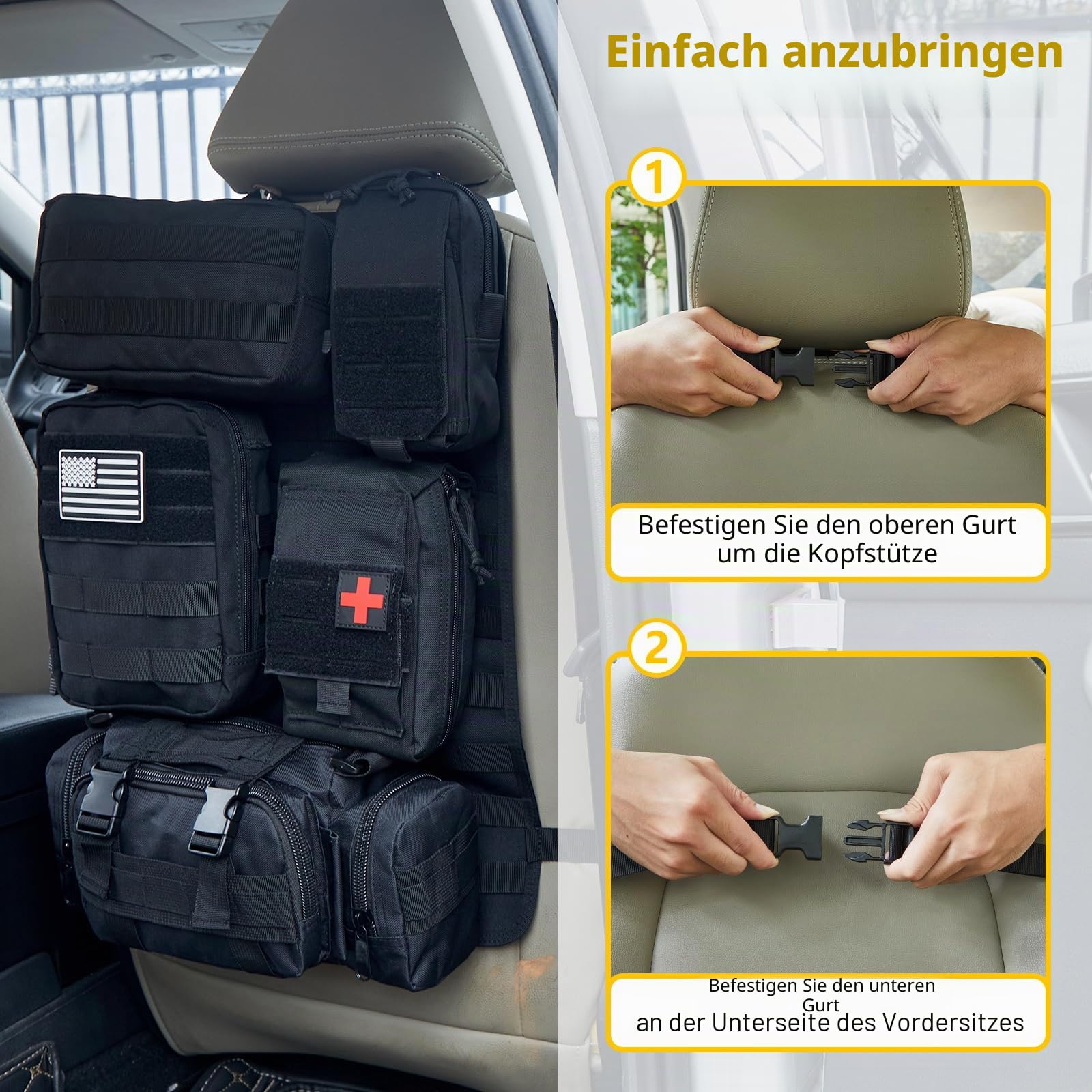 Universal Taktische Autositz-Rücksitz-Organizer-Tasche, taktische Molle-Fahrzeug-Organizer, Panel, taktische Ausrüstung, Zubehör, Jeep, Fahrzeug (schwarz)