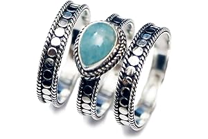 Stackable 3-Ring Set Sterling Silver Amazonite C Ring Adult