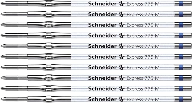 Schneider Express 775 7763 Ballpoint Pen Refill Cartridges Medium ISO 12757-2 H Indelible Ink Pack of 10 Blue