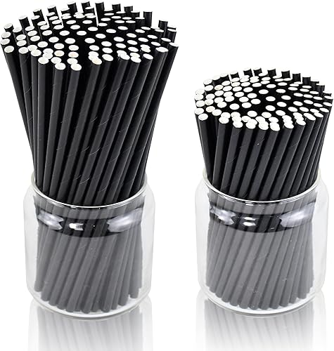 Pajitas de papel de cóctel negro de 7.75 pulgadas (250 quilates) y 5.75 pulgadas (500 unidades) para bares y restaurantes