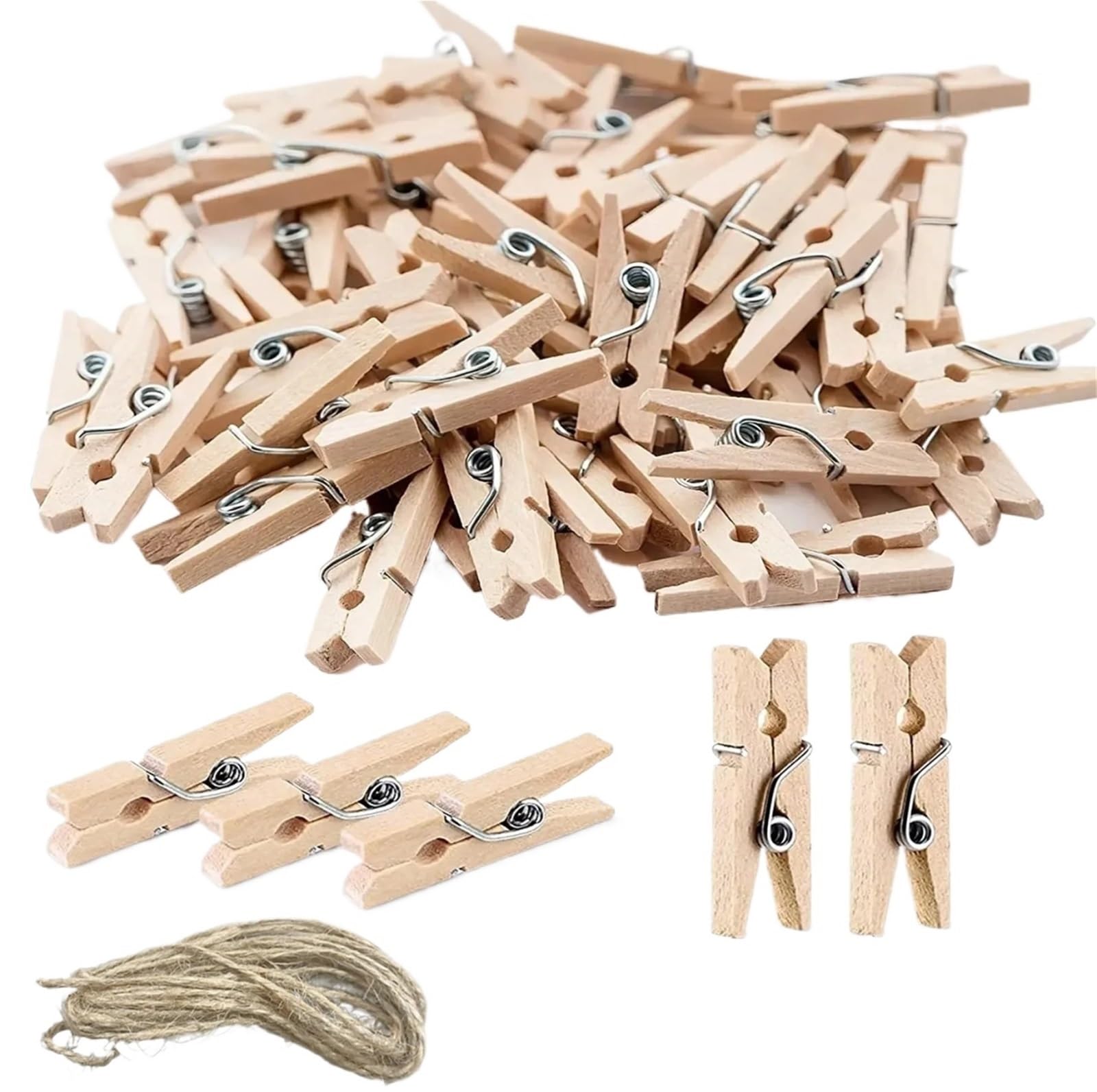 Mollette in legno, 400 pezzi, multifunzionali, riutilizzabili, piccole mollette per vestiti