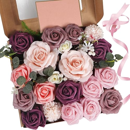 Juego de flores artificiales, flores combinadas para bricolaje, ramos de boda, centros de mesa, arreglos de fiesta, baby shower, decoración del hogar