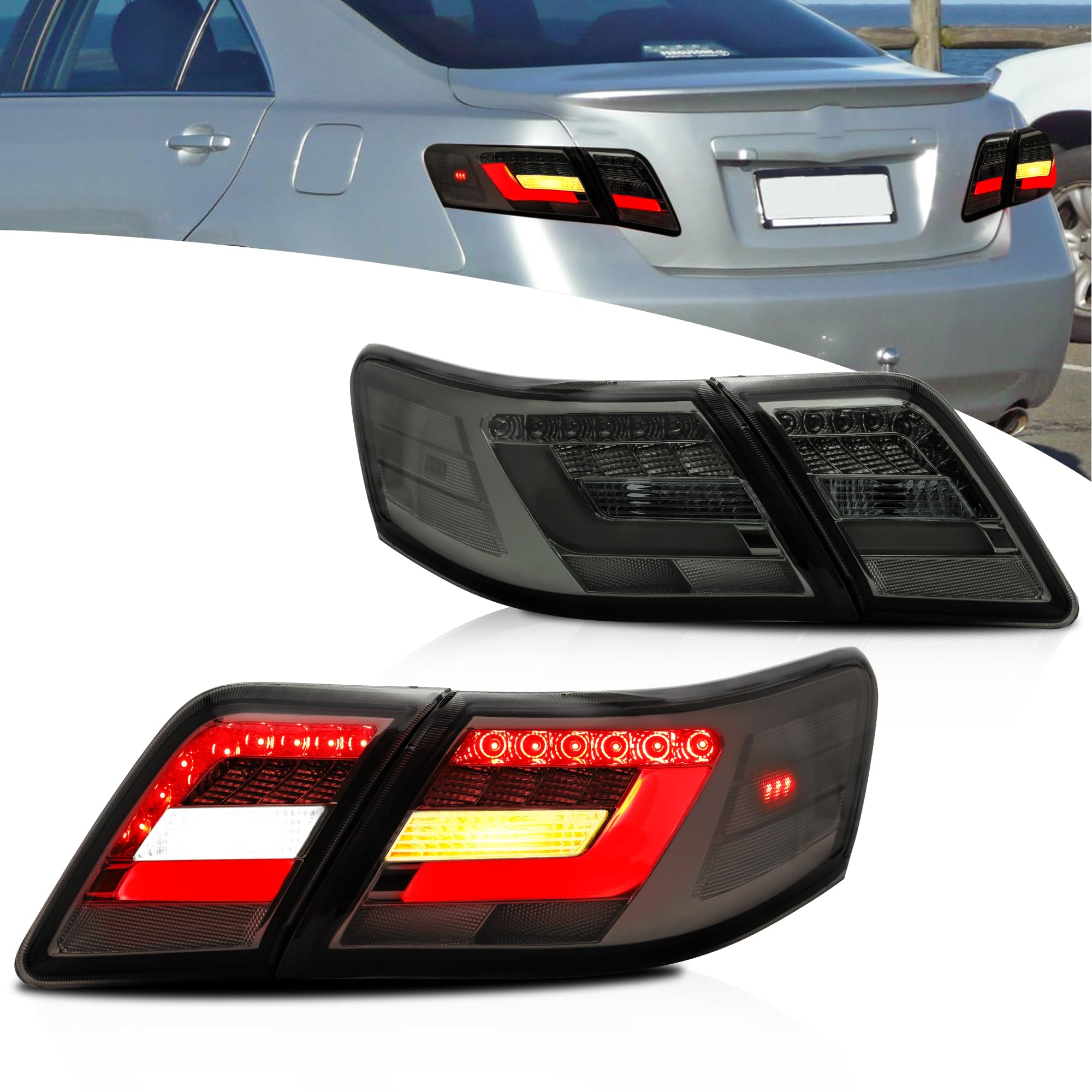VLAND Tail Lights Compatible with Toyota Camry Sedan 2007-2011 (Not Fit Camry LE & Hybrid Models), Rear Lights Assembly with Amber Turn Signal, 1 Pair