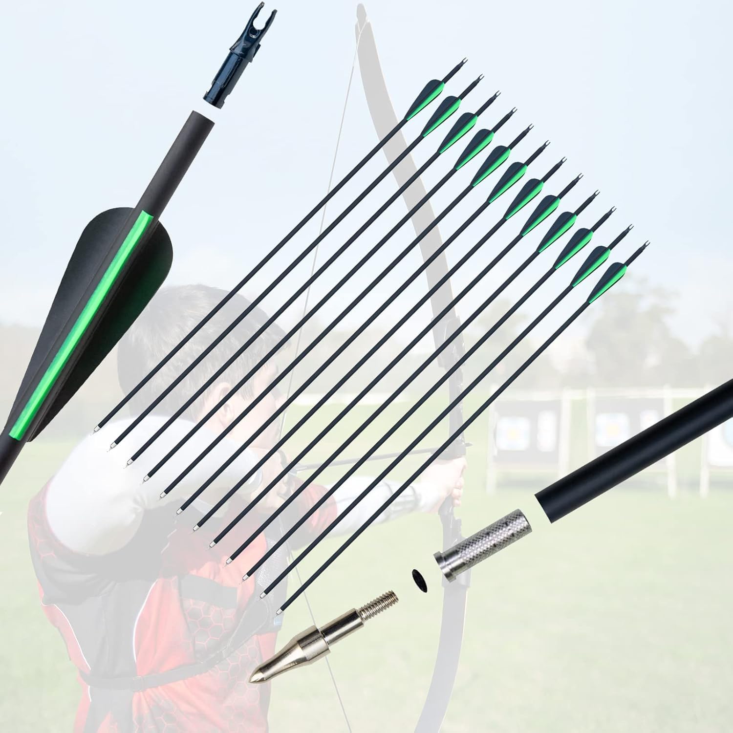 57" Recurvebogen Pfeil und Bogen Set für Erwachsene Rechte Hand 30-60LBS Jagd Longbow Set für Die Jagdpraxis Outdoor-Sportarten