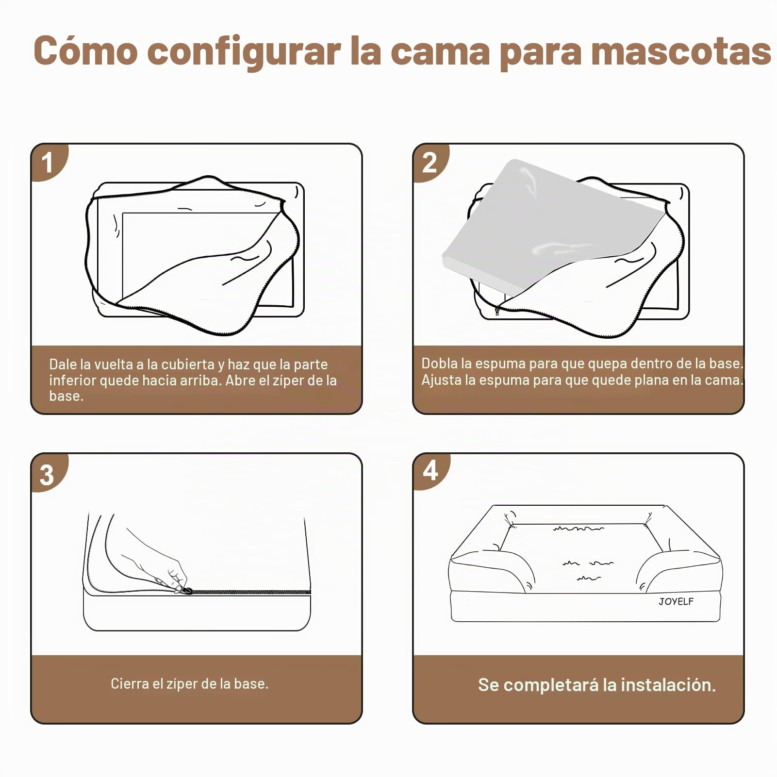 JOYELF Cama Ortopédica para Perros Grandes, Sofá Cama de Espuma, Cama Impermeable con Funda Lavable y Base Antideslizante - Café