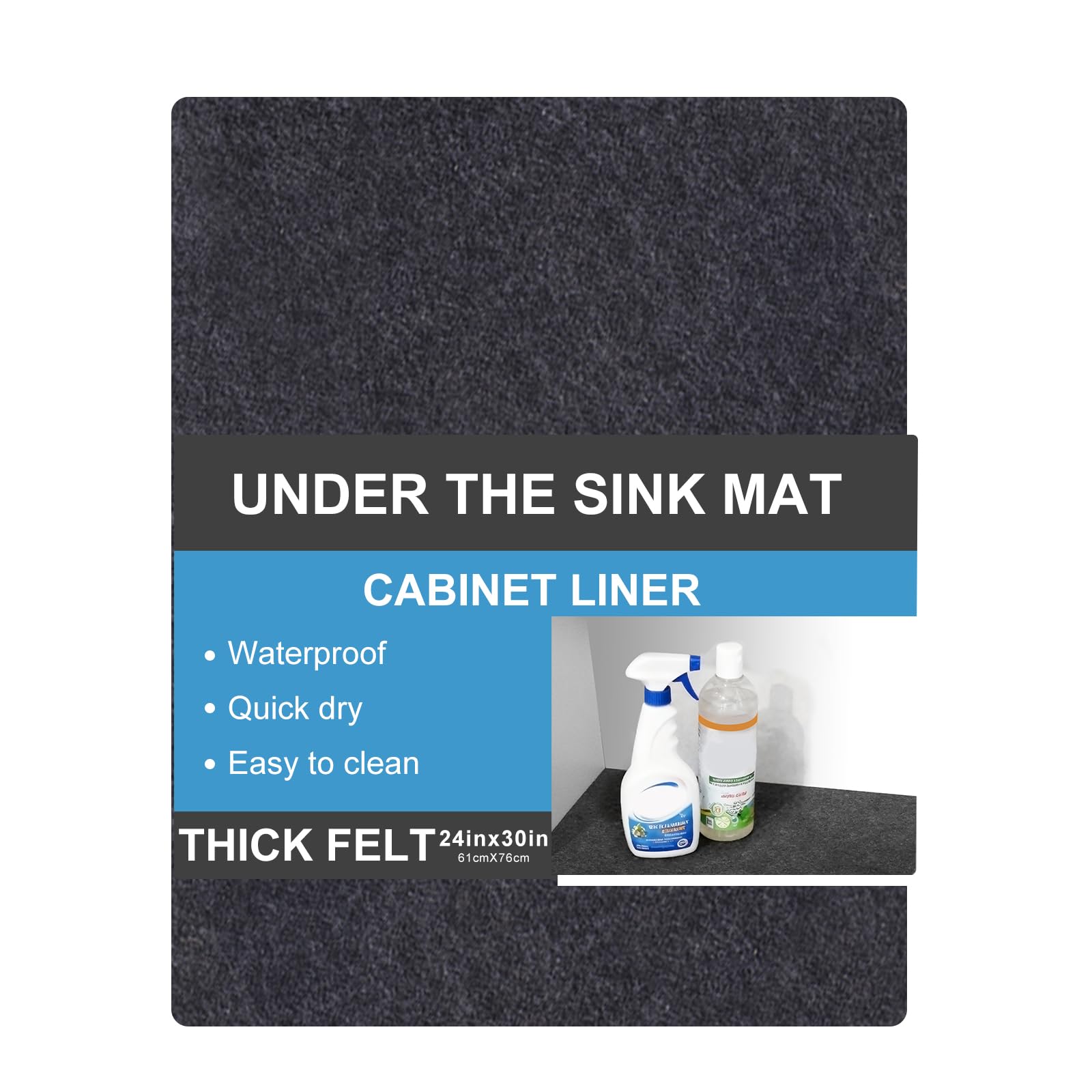 Under The Sink Mat,Cabinet Mat – Absorbent/Waterproof – Protects Cabinets, Premium Shelf Liner, Contains Liquids,Washable (24"×30")