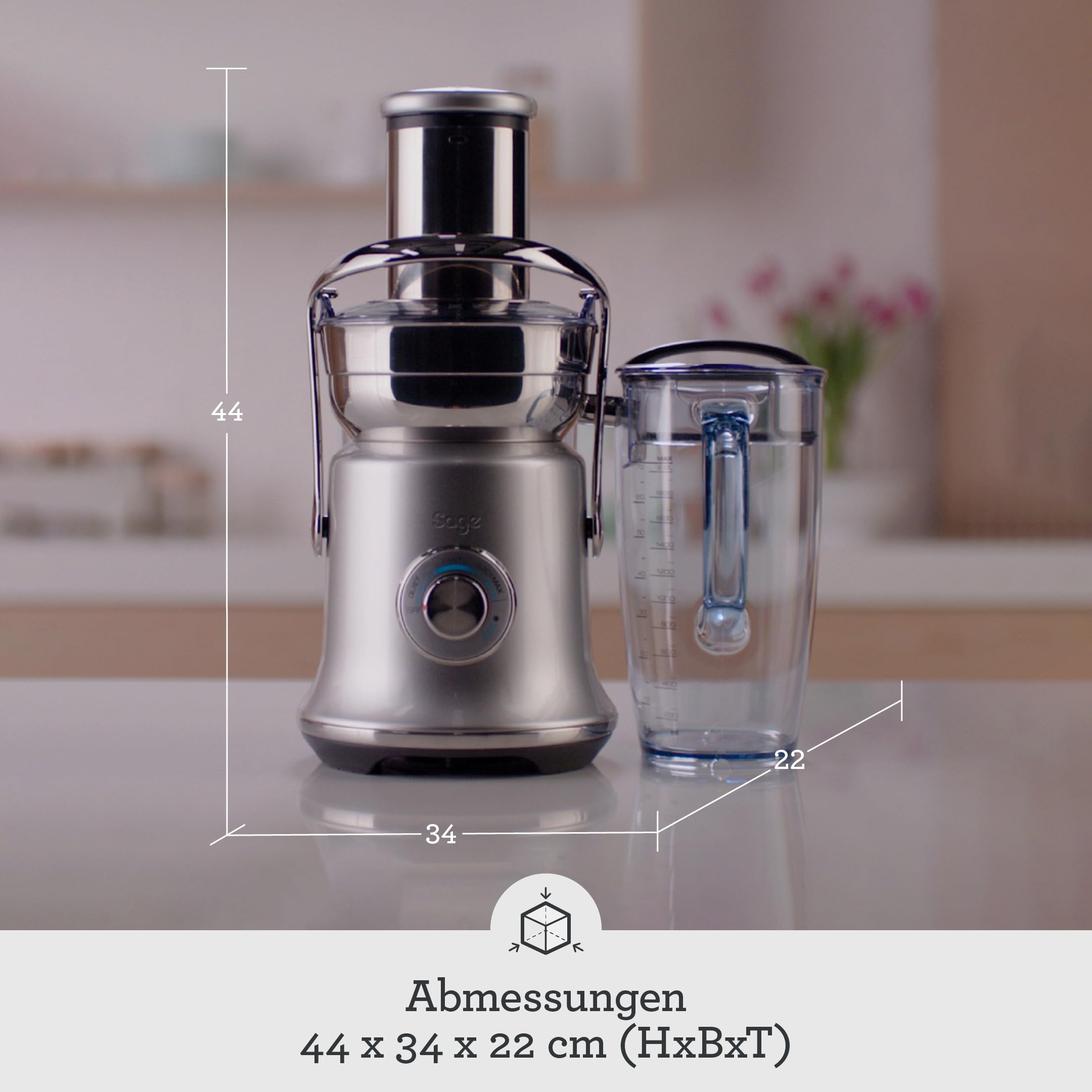 Sage - The Nutri Juicer Cold XL - Entsafter Gemüse und Obst - XL Einfüllschacht, Leiser Betrieb, Extra Großer Krug, Leicht zu Reinigen, Sofort Trinkfertig - Gebürsteter Edelstahl