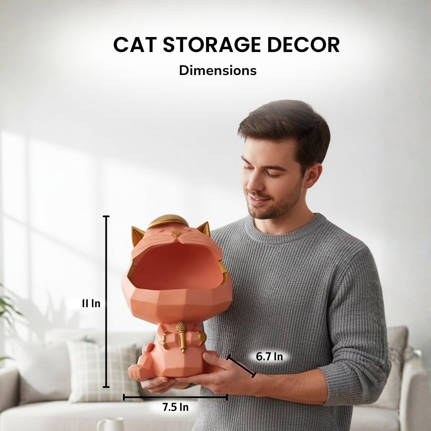 SMOKEY COCKTAIL Cat Candy Storage Statue for Home Decor | Perfect for Bowl, Keys Holder, Cat Lovers Valentines Day Gifting | Resin Modern Sculpture for Table, Office, Gift for Entryway Table (Pink)