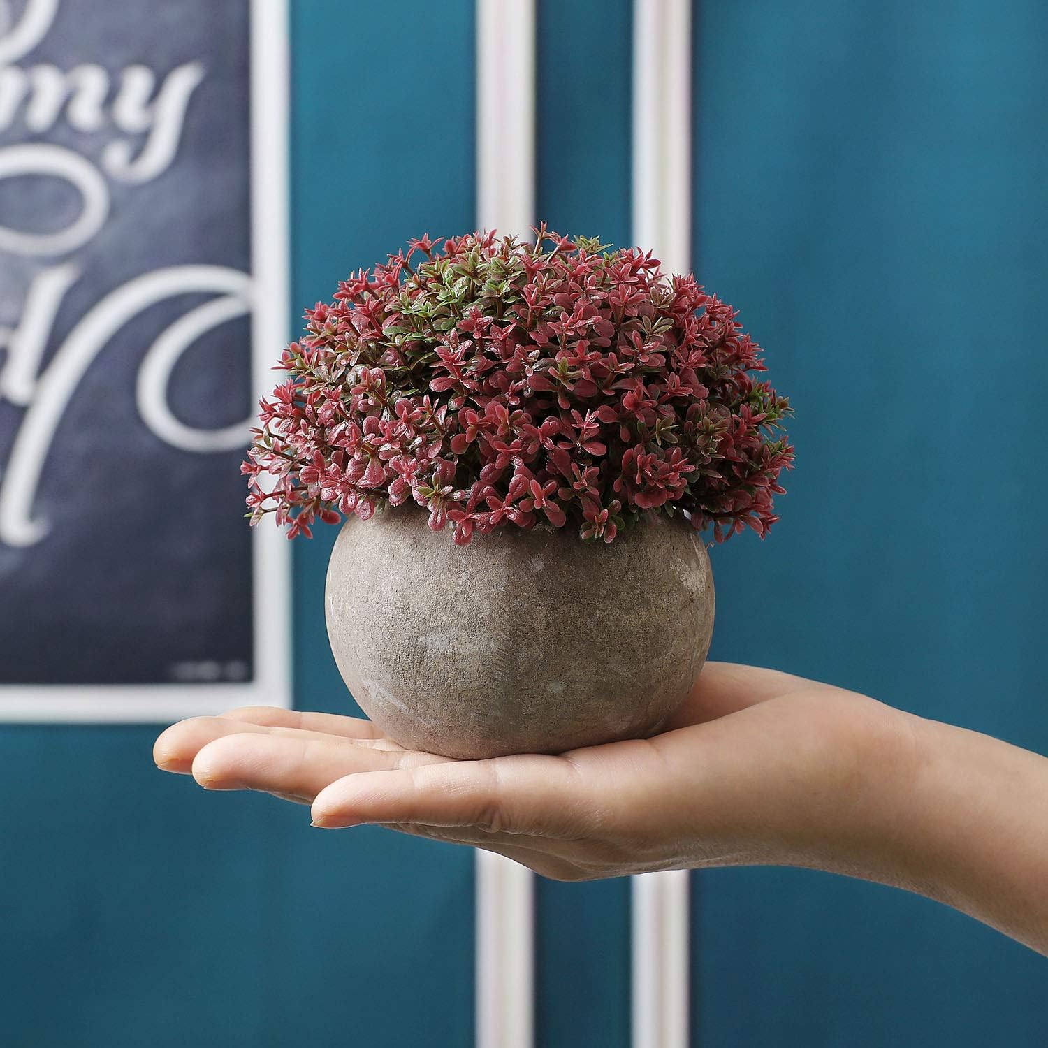 T4U Plastic Artificial Plants Fake Plants with Pots Decorative Colorful Lifelike Flower for Home/Office Decor Pack of 3