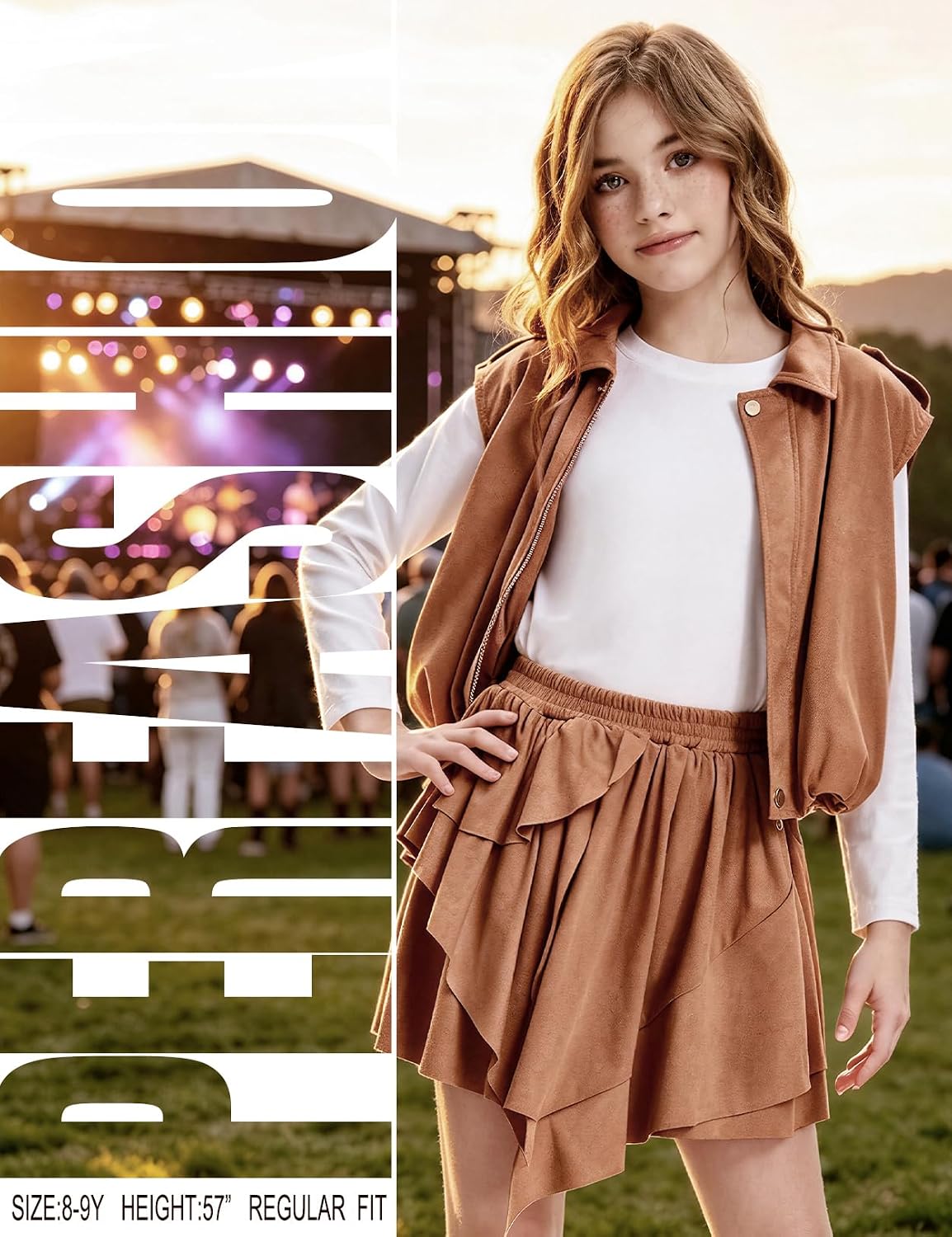 Perfashion Girls Faux Suede Zip-Up Vest Fall Kids Sleeveless Jacket