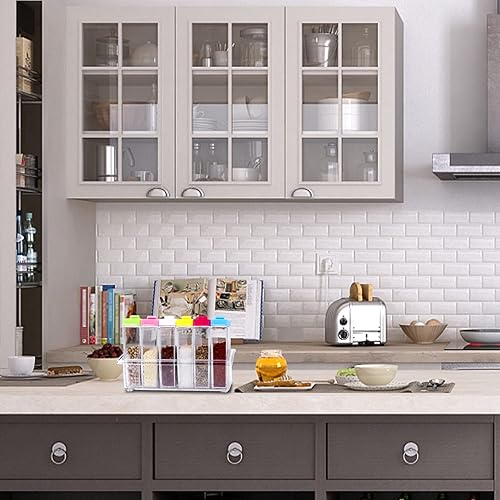 Miniatura 3 de Juego de 6 agitadores de especias de plástico, estante portátil de especias para cámper, caja de condimentos con tapas, tarros de especias para