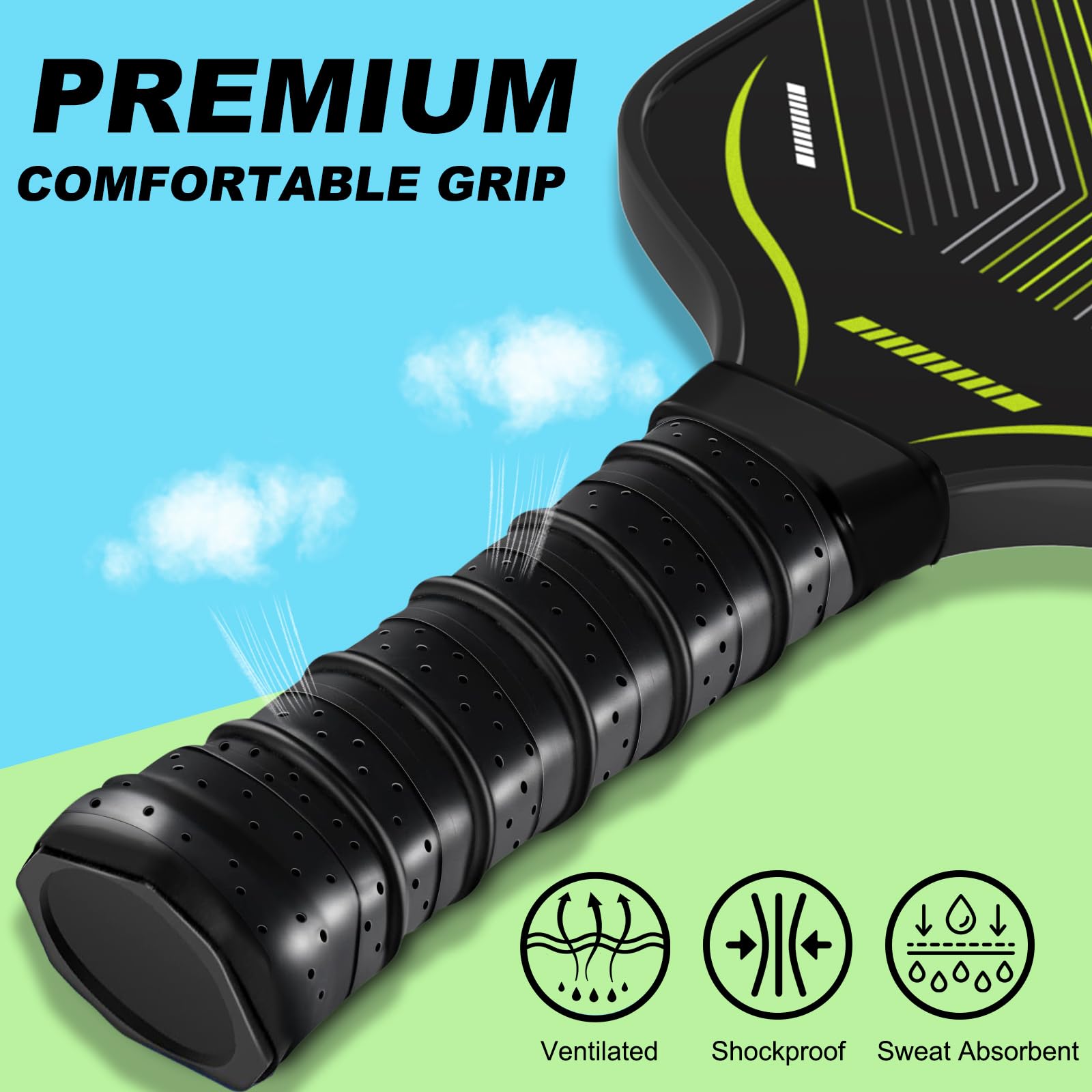 Raquettes Pickleball Set 4 Pièces, Kit Pickleball Complet avec Sac et Balles, Paddles Fibre de Carbone Légères, pour Débutant et Intermédiaire, Intérieur Extérieur