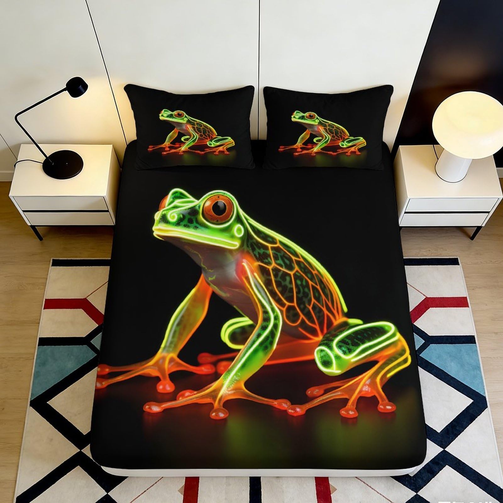Jqzkxnhpbr Style-8 3D Printed Neon Frog Fitted Sheet Microfiber Soft Vibrant Amphibian Bed Cover For Bedroom Dorm Decor 90X200x25cm