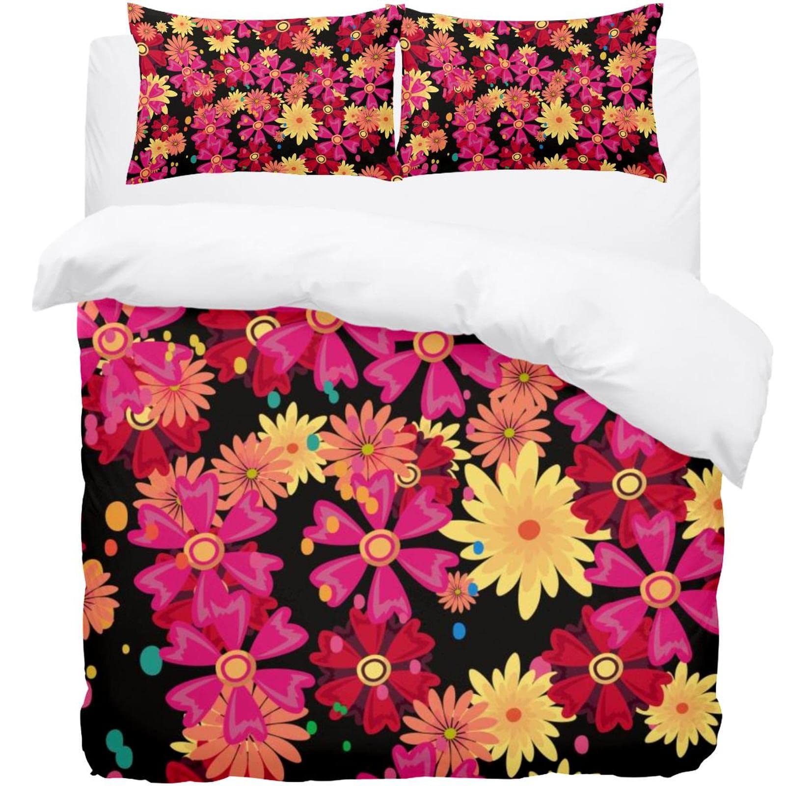 Housse de couette fleurie rouge et 2 taies pour une chambre style romantique