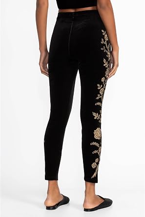 Johnny Was Nyomi Stretch Velvet Legging Pant Floral Embroidery Leggings Black New
