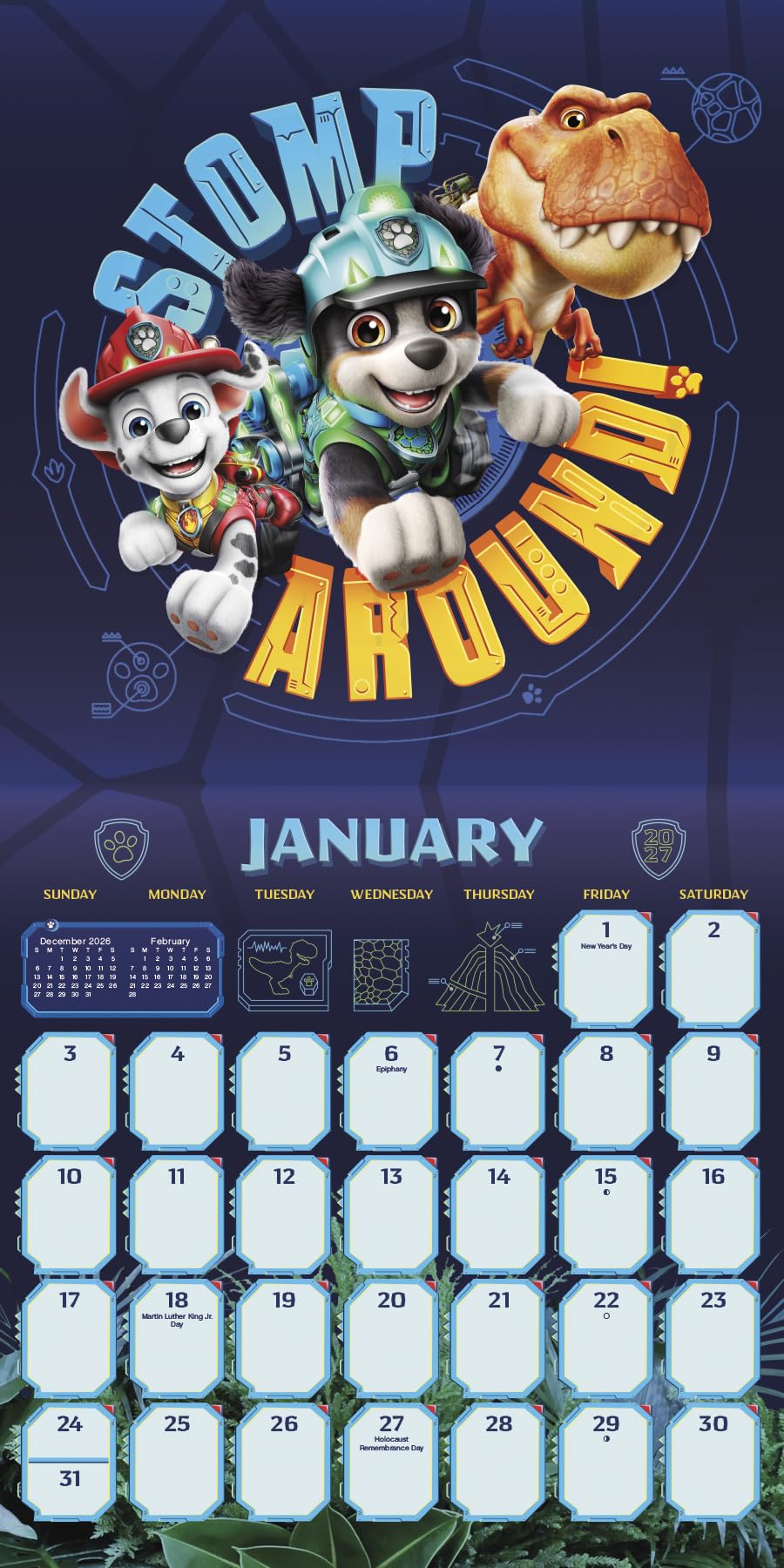 2027 Paw Patrol: The Dino Movie Wall Calendar