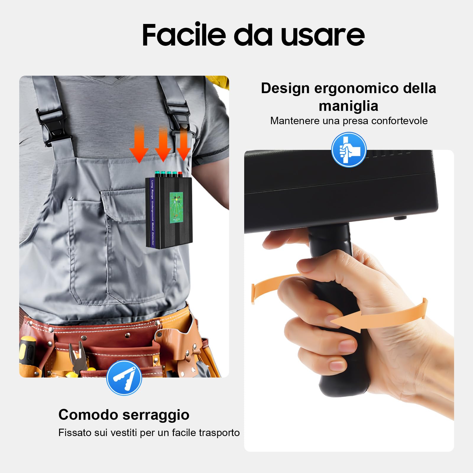 Detector de metales de mano, profesional, doble muestra, alcance de 1000 m, 20 m de profundidad, detector de tesoros, dorado, con bolsa portátil para adultos