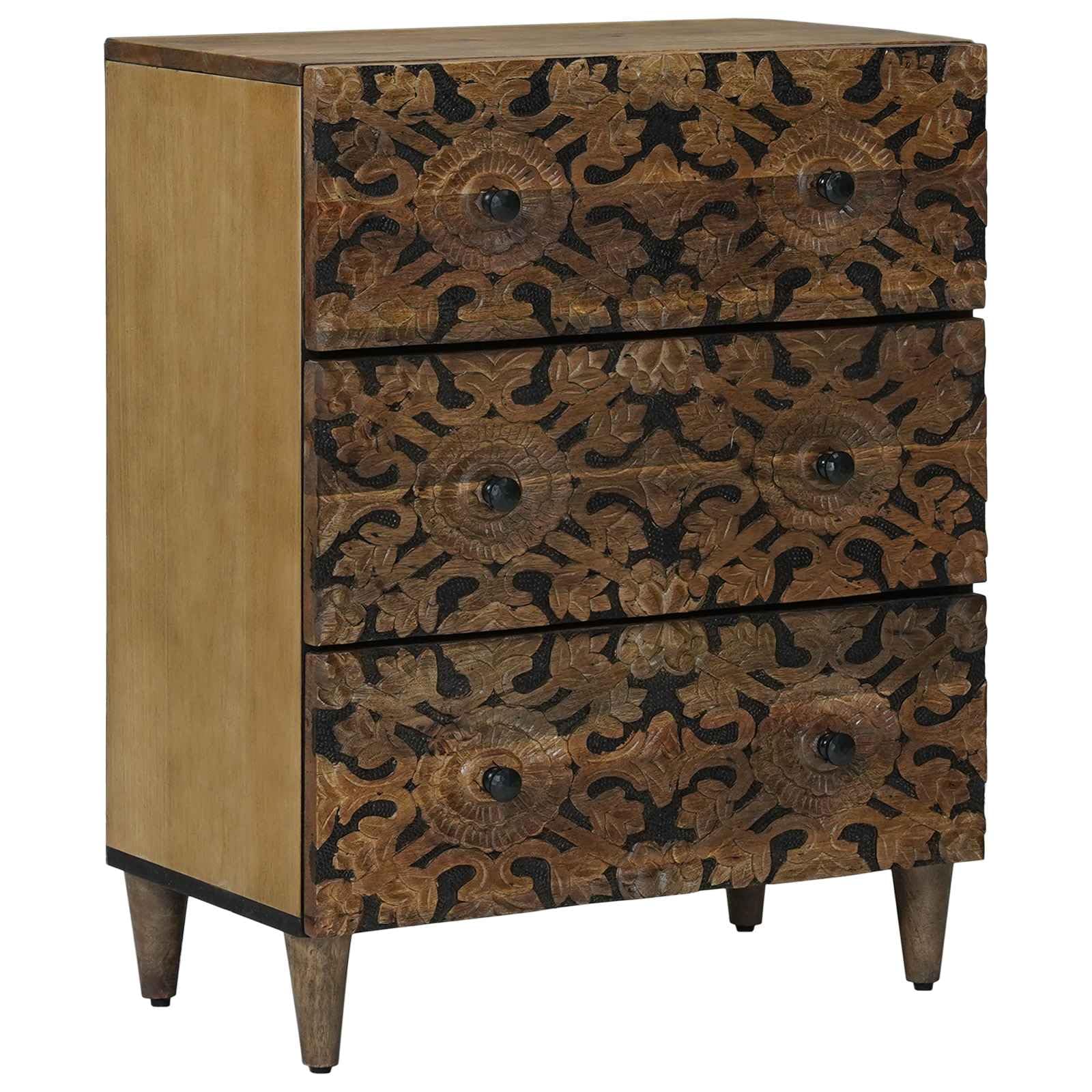 Szafka do przechowywania z litego drewna mango, brązowa, 60 x 33,5 x 75 cm, z miejscem do przechowywania, szufladą i przegródką, uniwersalna szafka do salonu, biura, przedpokoju i kuchni