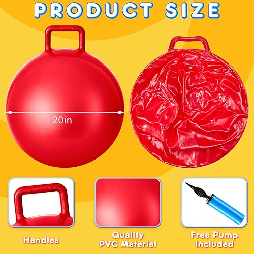 Miniatura 2 de Lewtemi 3 piezas de pelotas saltarinas de 20 pulgadas con asas, pelotas saltarinas al aire libre y bomba de aire para ejercicio deportivo (rojo,