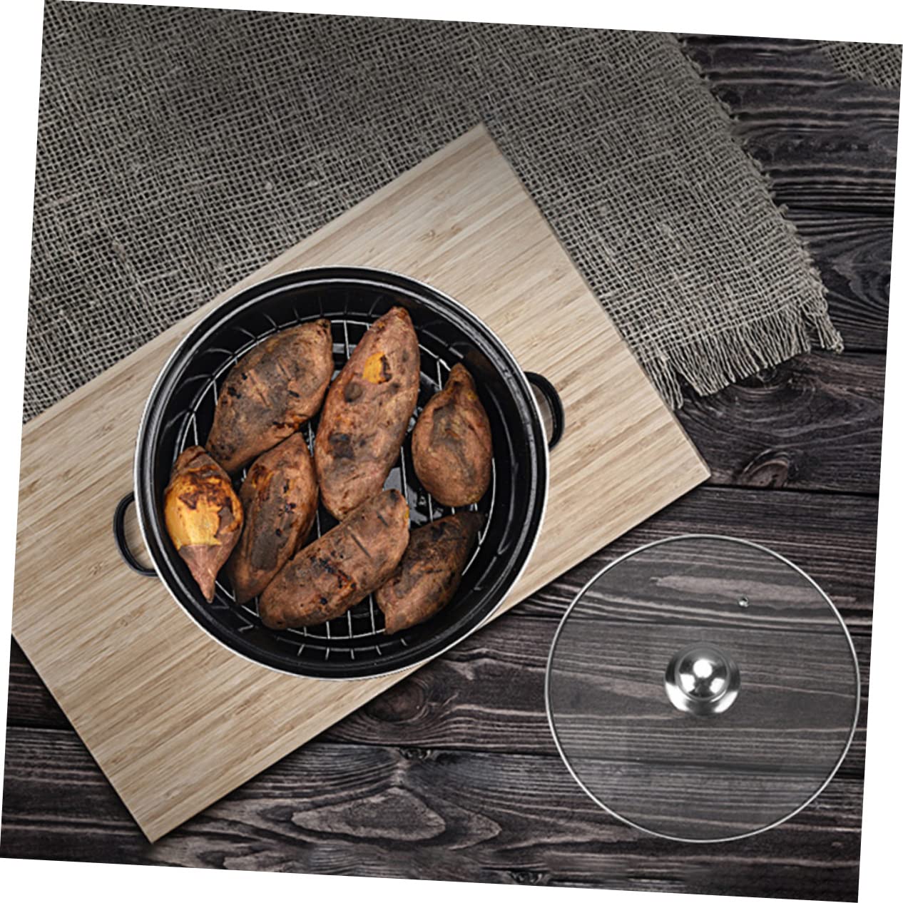 Pot Rôti en Fonte Noire pour Patates Douces Chauffage Uniforme et Facile avec Conduit de Fumée Châtaignes et Cuisson Polyvalente Four