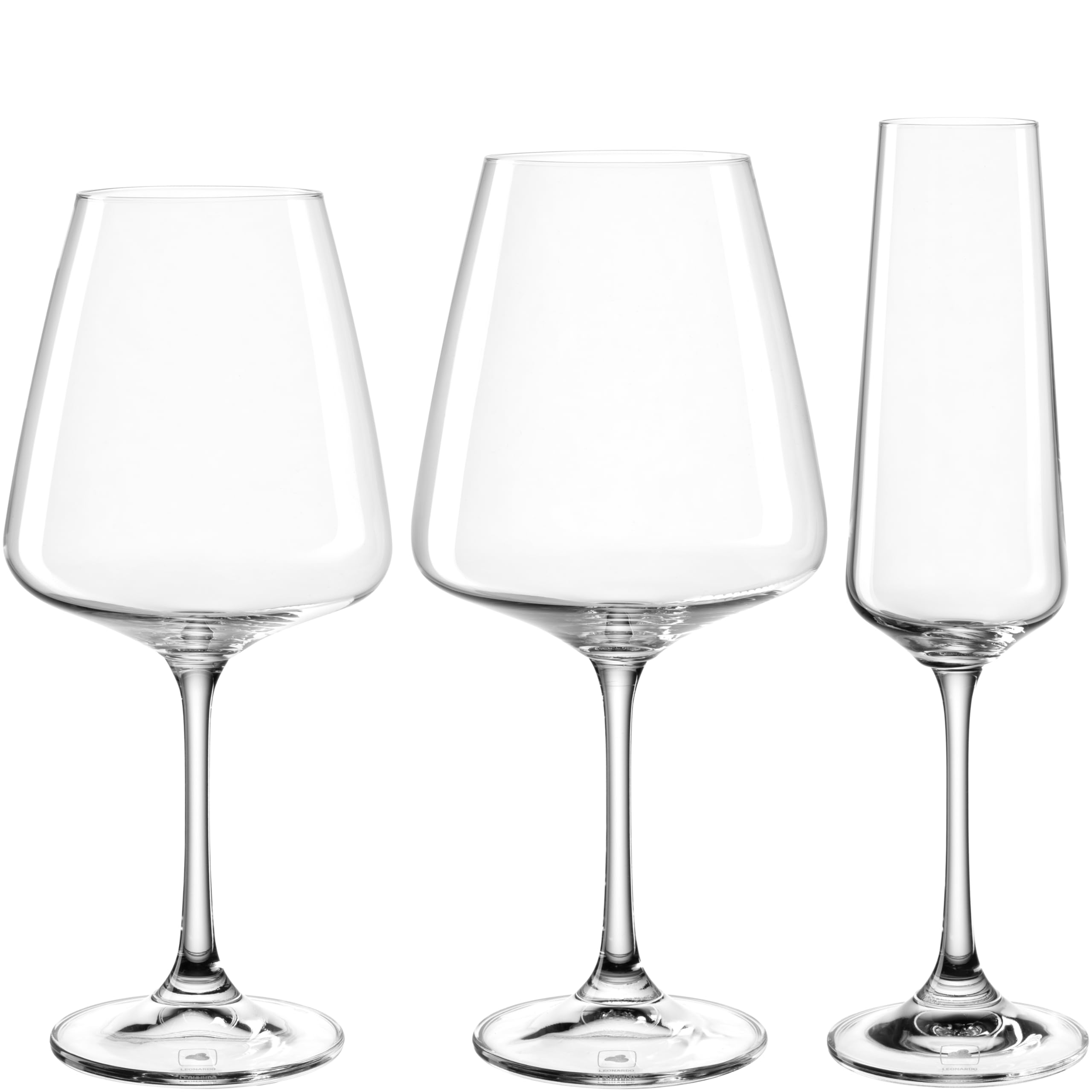 Leonardo Paladino 066313 - Set di 12 bicchieri per vino bianco, vino rosso e spumante, lavabili in lavastoviglie, bicchieri da spumante e vino